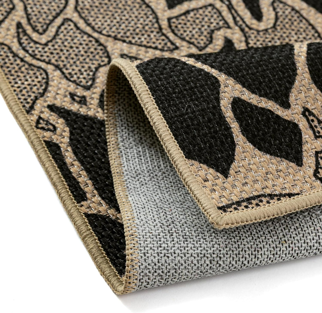 Black Easy Jute Outdoor Rug Floral Farmhouse Carpet