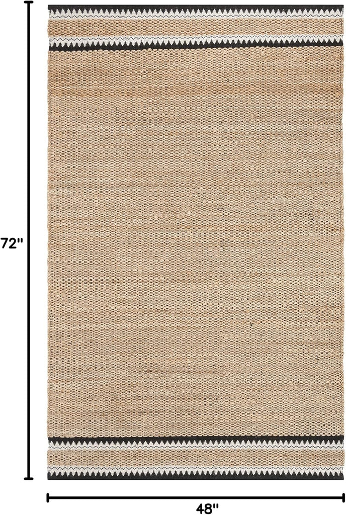 Natural Fiber Collection Accent Rug - 4' x 6', Natural & Black, Handmade Farmhouse Boho Coastal Rustic Jute, Ideal