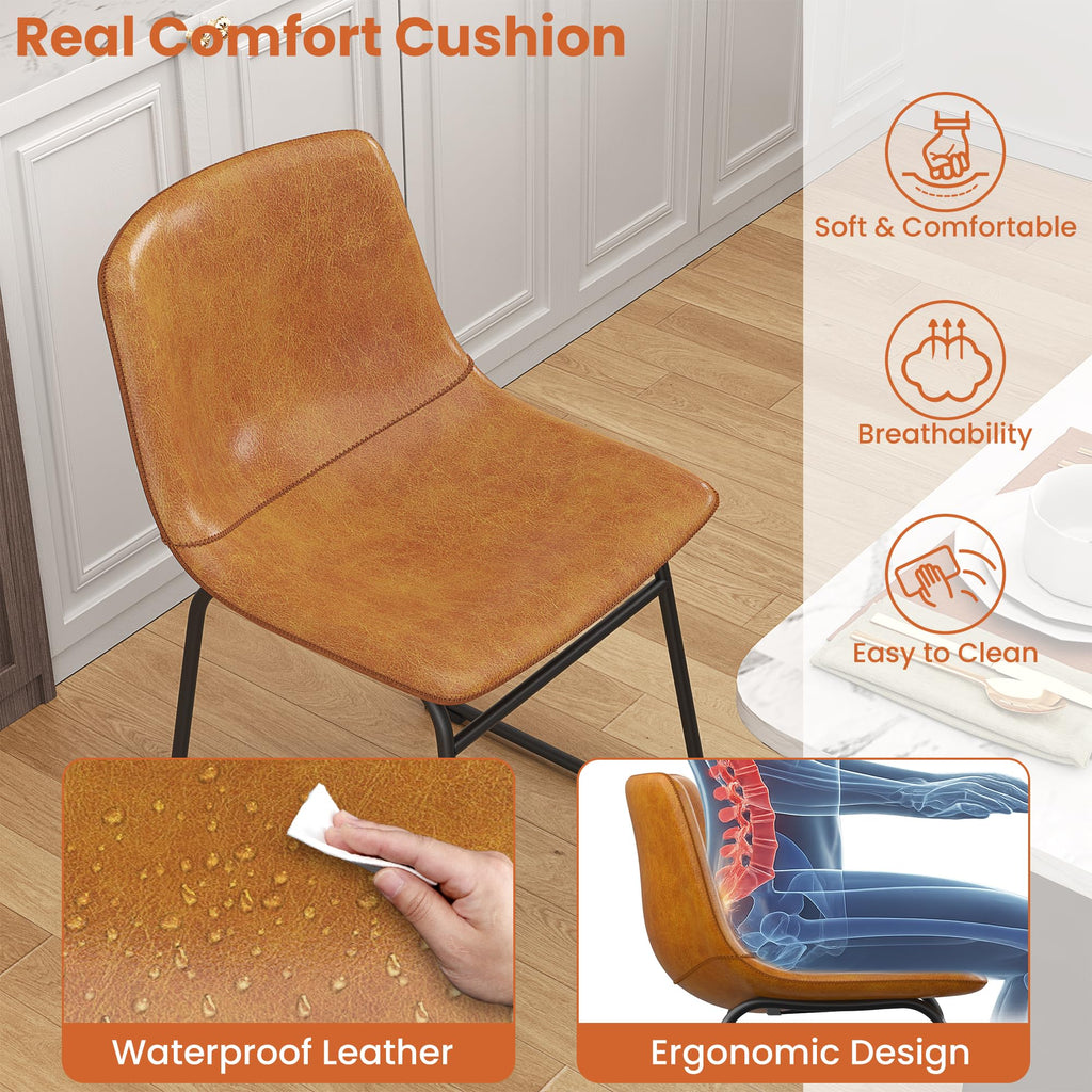 Dining Chairs Set of 6, 18" PU Leather Dinner Chairs, Brown