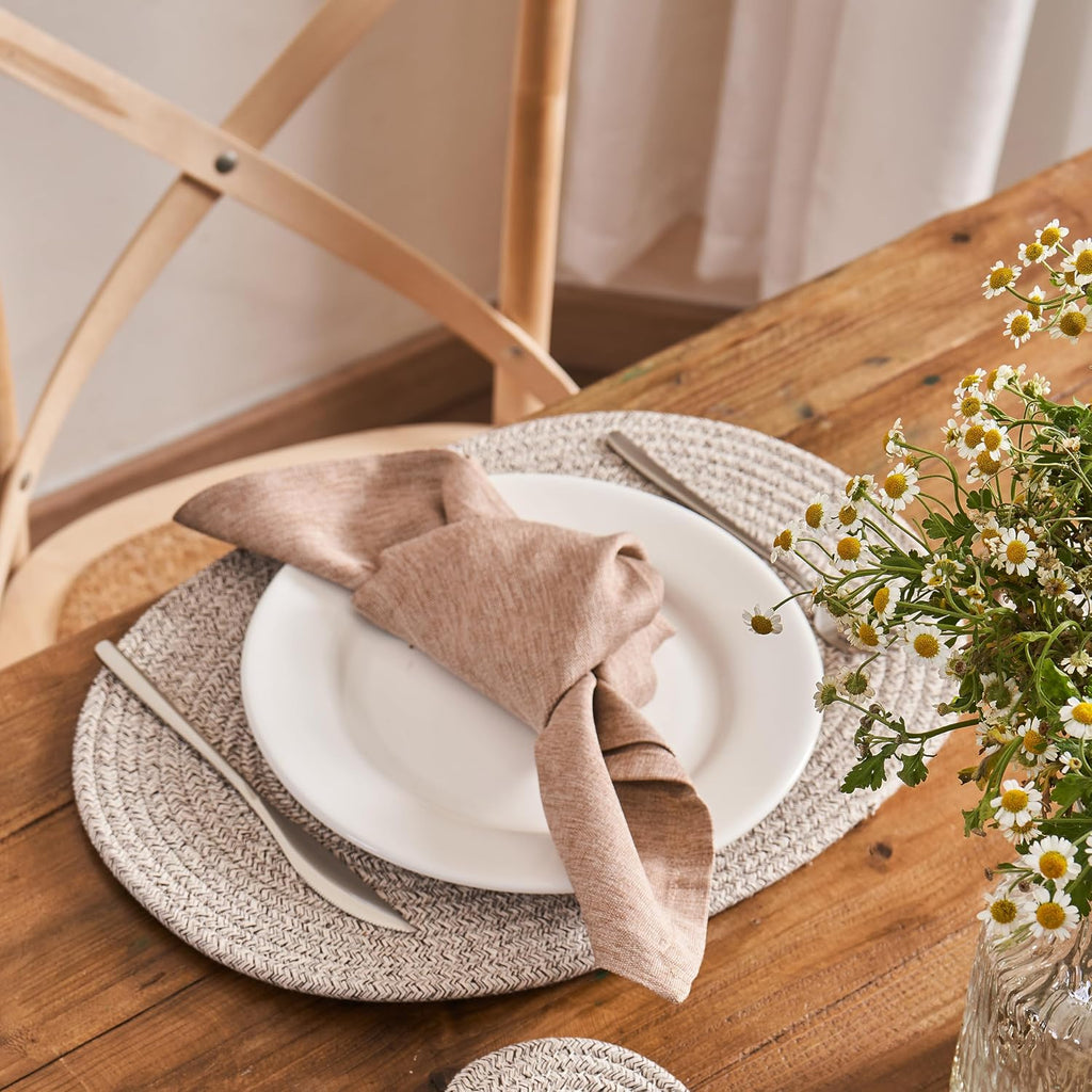 Oval Cotton Rope Placemat Set (7, Taupe Mix) - Set of 7