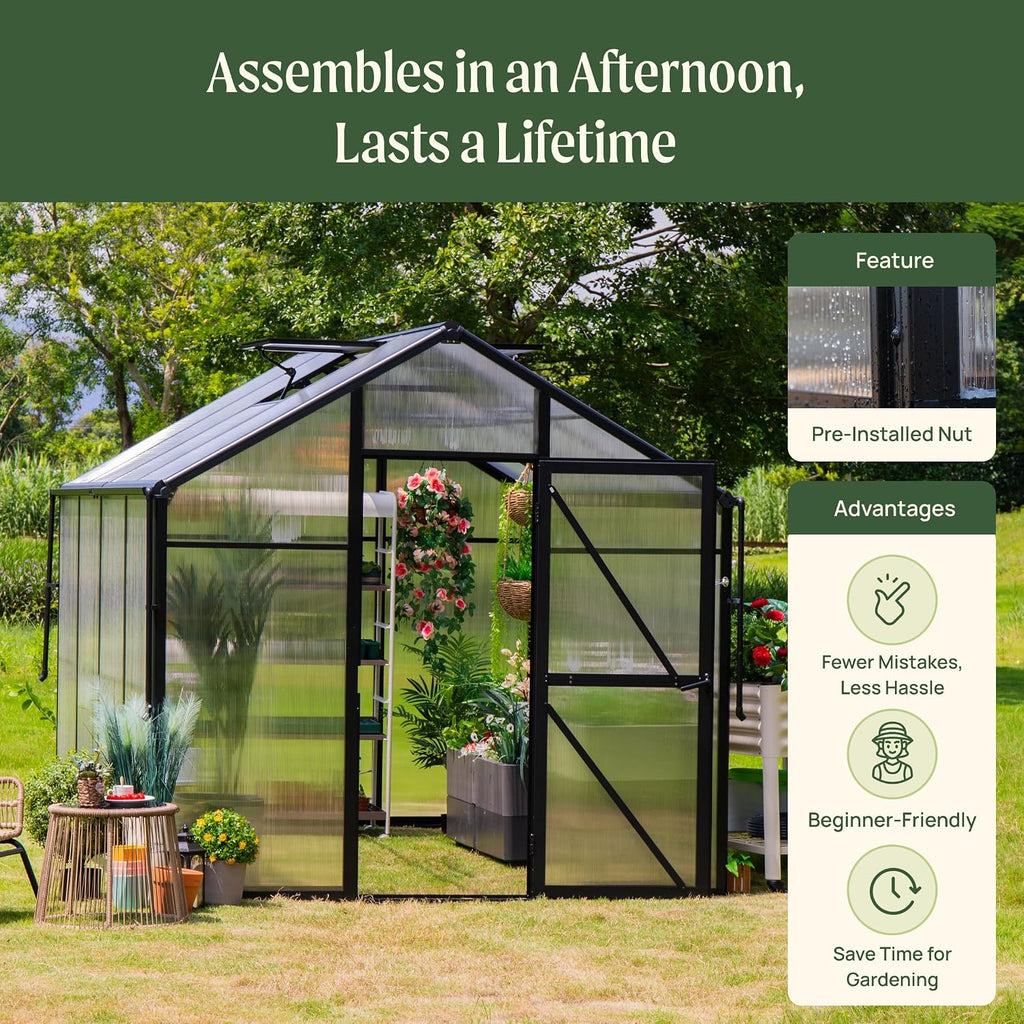 Junior Victorian Greenhouse 8ft - Durable Aluminum Frame with Polycarbonate Panels - All-Season Greenhouse for