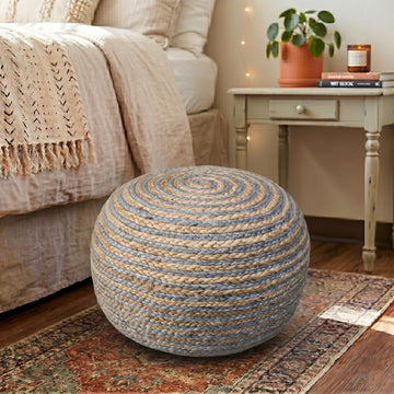 L.R. Resources Corcovado Au Naturel Braided Pouf Ottoman, 14" x 20", Natural