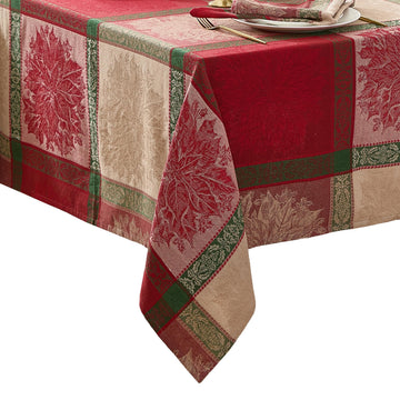 Prestige Poinsettia Jacquard Rectangle Tablecloth, Multicolor - 52" W x 70" L