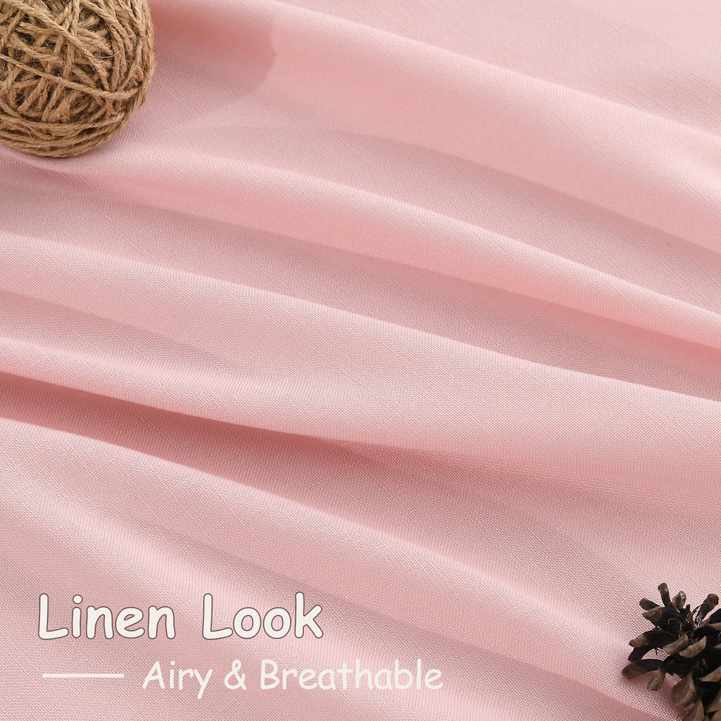 Pink Linen Curtains 96 Inches Long 2 Panels Set for Baby Girl Bedroom Back Tab Rod Pocket Semi Sheer Light Filtering