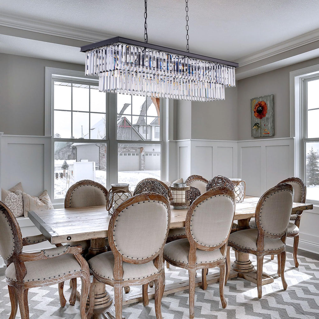 Crystal Chandelier 47-inch, 11-Light Modern Rectangular Black Chandelier Ceiling Hanging, Linear Chandeliers Light