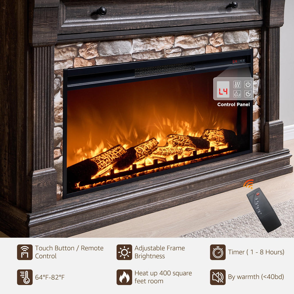 52" Farmhouse Electric with Mantel & Cabinet, 36" Freestanding Electric Fireplace Heater with Remote Control