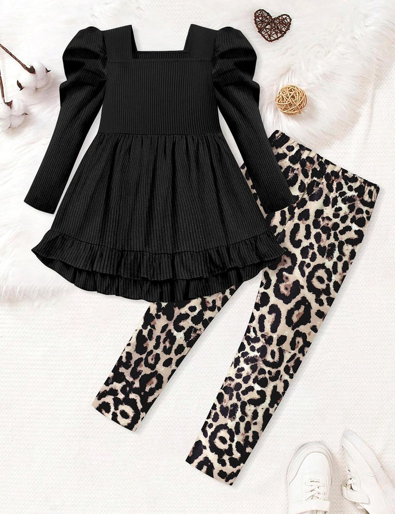 Toddler Girl Clothes Square Neck Ruffle Hem Long Sleeve Top Floral Print Leggings Fall Outfits Kids Clothing Sets