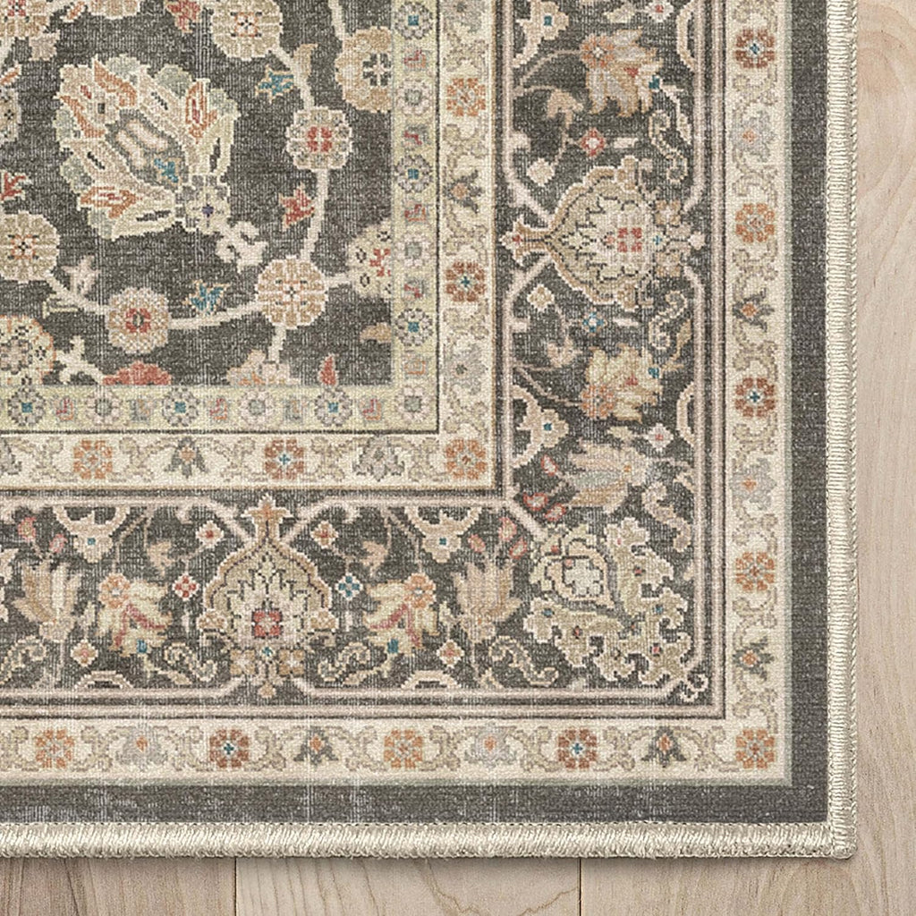 Custom Size Hallway & Stair Runner- Asha Rome Charcoal Brown 26 Inches Wide Super Thin Long Runner (26" x 3' Runner)