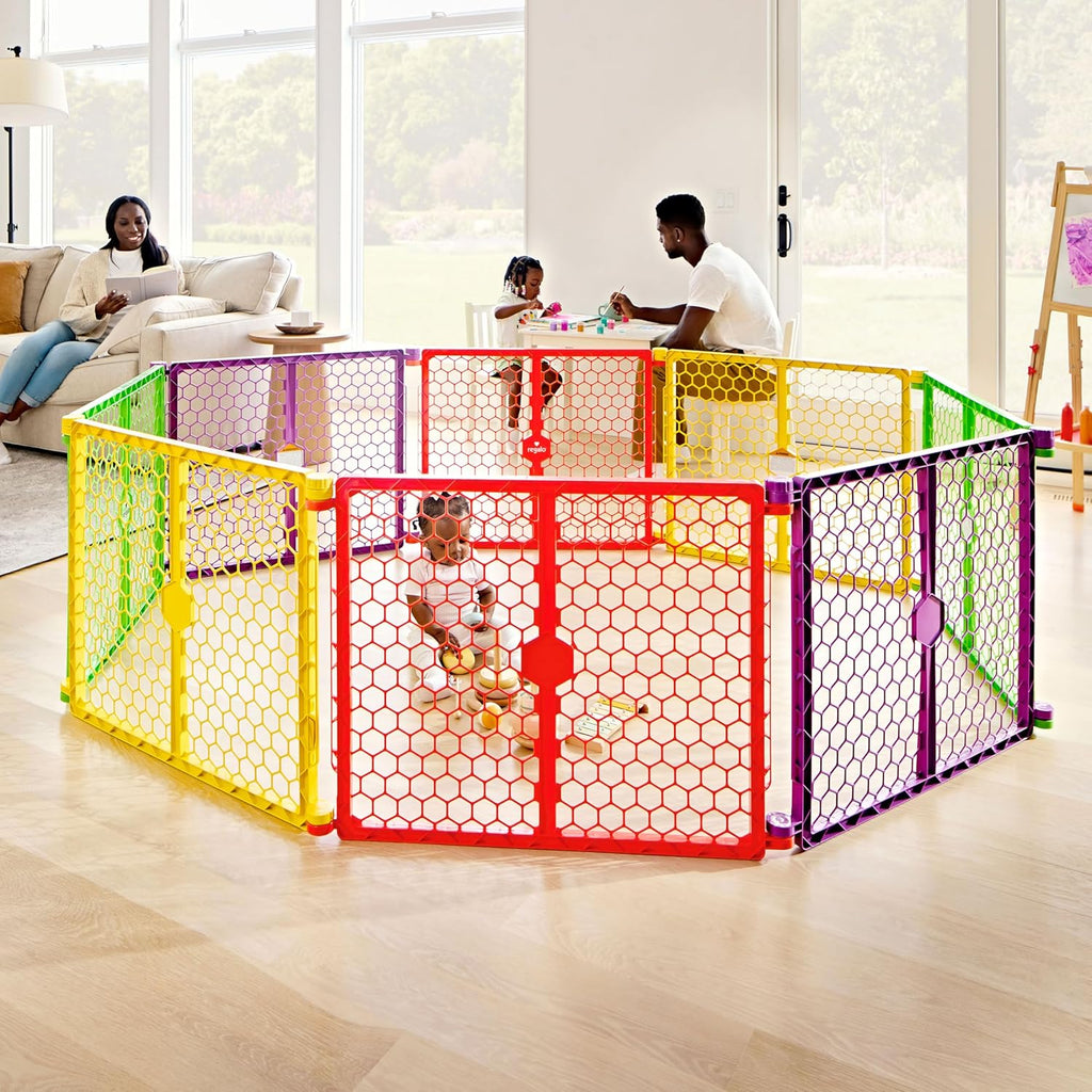 Safety 260" Super Wide Baby Gate & 8-Panel Playpen, 2-in-1 Convertible Baby Play Yard, Large Foldable Play Pen for