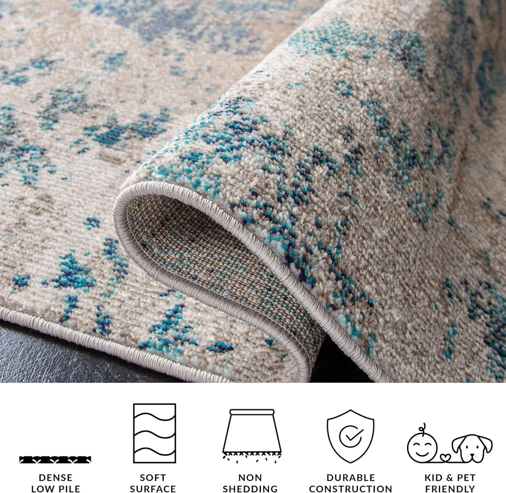 Madison Collection X-Large Area Rug - 12' x 15', Blue & Grey, Modern Boho Abstract Design, Non-Shedding & Easy Care