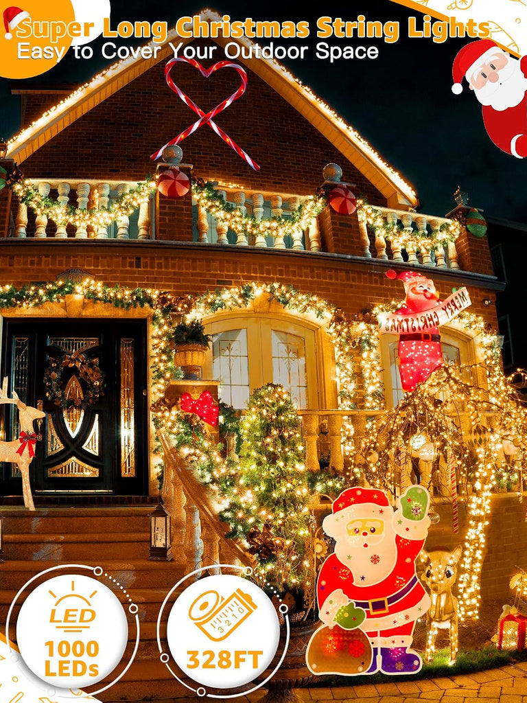 1000 LED 328 FT Christmas Lights, Waterproof Outdoor String With Remote and Timer, 8 Modes Dimmable, Fairy Lights