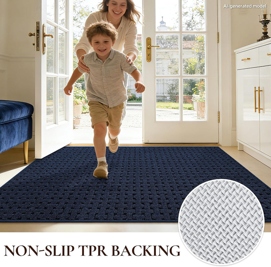 Door Mat Indoor Entrance 24"x36", Non-Slip Entryway Rugs, Blue | Dirt Trapper Doormats Washable, Absorbent Entrance