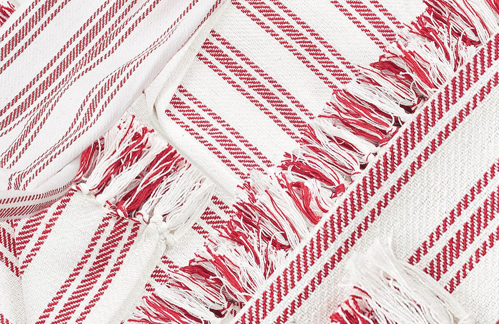 Ticking Stripe Red & White Cotton Throw Blanket 50" x 60"
