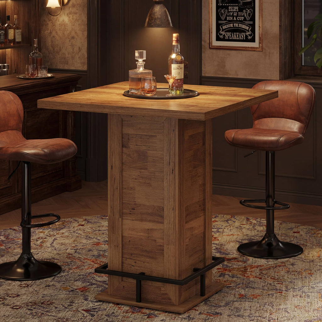 Square Bar Height Table, 39.4" H Counter Height Pub Table, High Top Kitchen Bar Table with Footrest, Restaurant