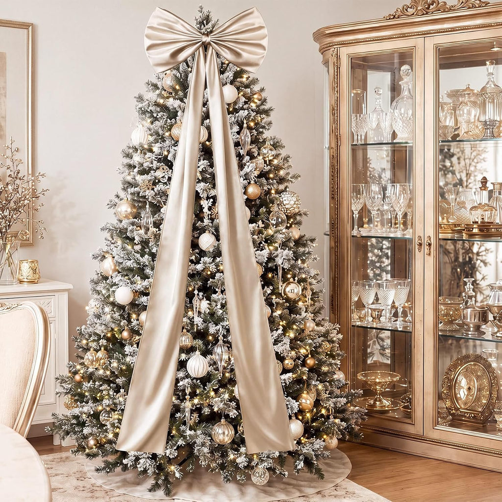 24 x 79 Inches Giant Satin Bow Christmas Tree Topper,Champagne