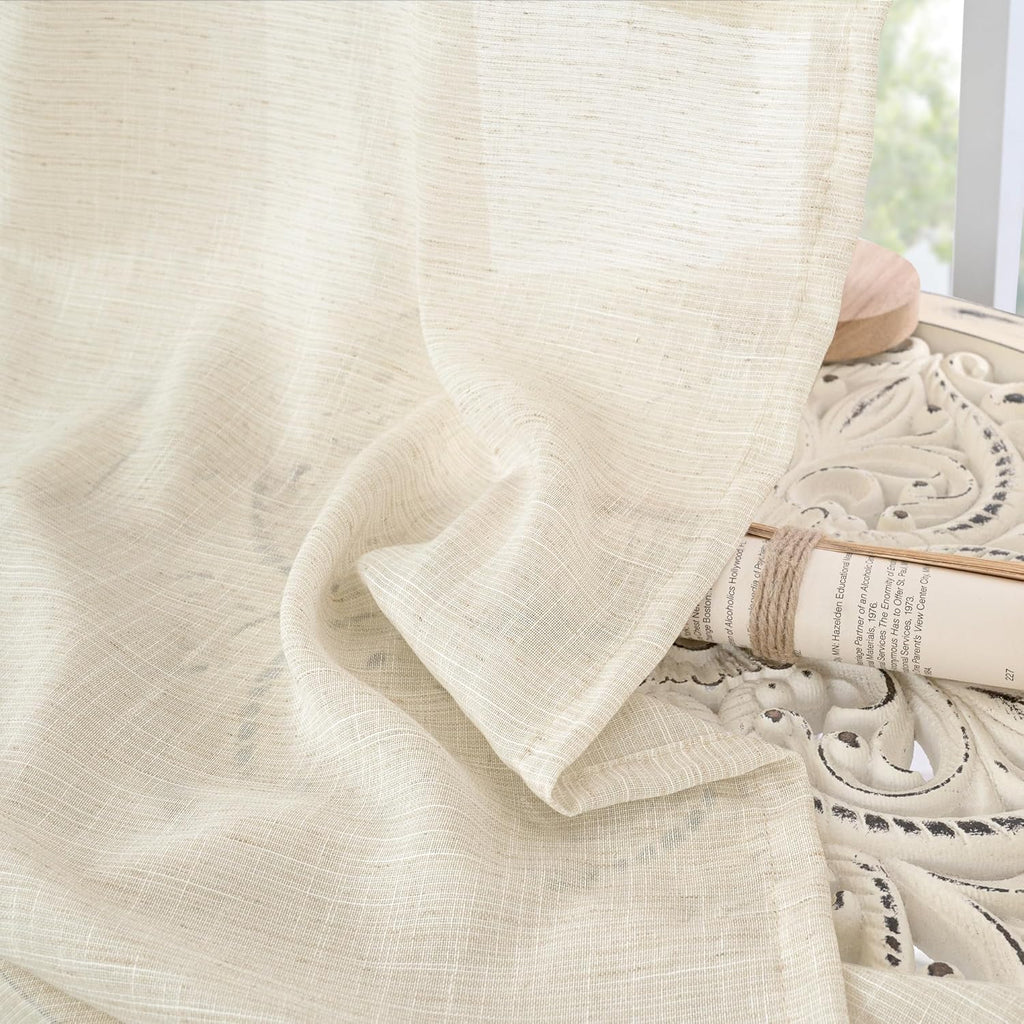 Linen Kitchen Window Curtains Over Sink - 36 Inch Length Cafe Drapes Semi Sheer with Rod Pocket Light Filtering for
