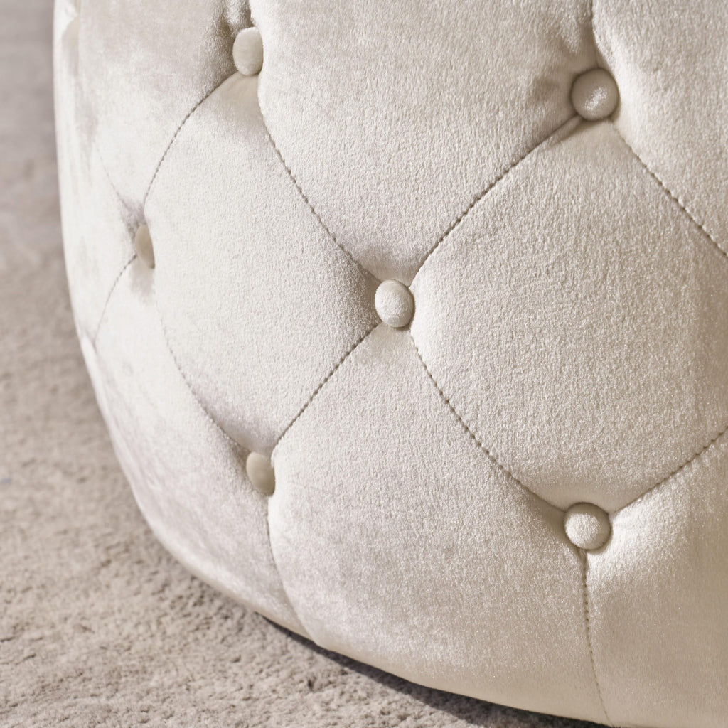 30" Round Velvet Ottoman Coffee Table, Button Tufted Coffee Table with Tempered Glass Top Modern Upholstered Tufted