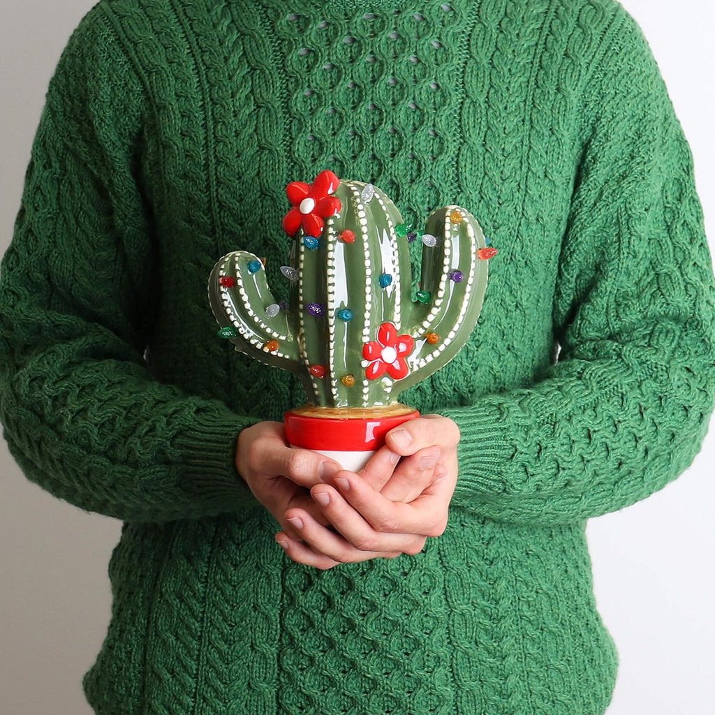 Ceramic Christmas Cactus - Vintage Ceramic Christmas Tree - Light up Christmas Tree Cactus - Nostalgic Christmas