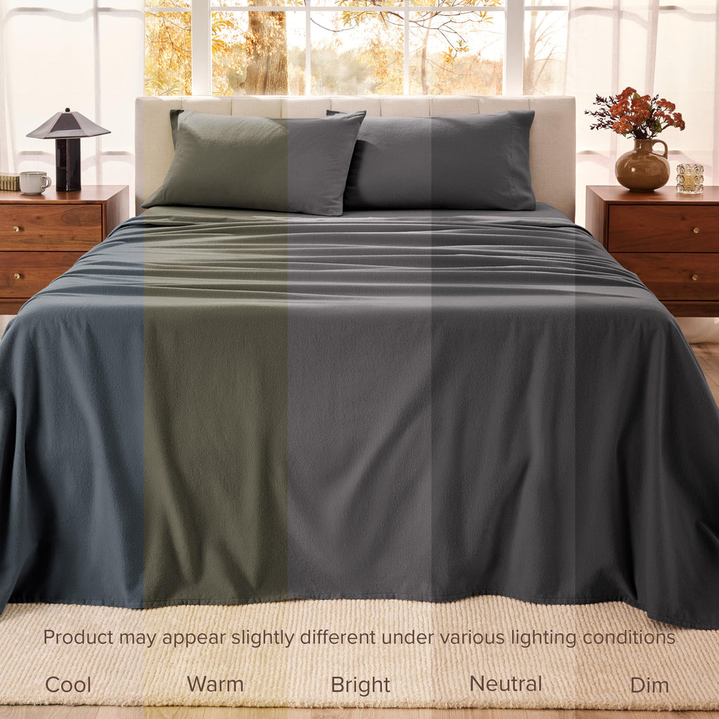 100% Organic Cotton Flannel Sheet Set (Queen, Grey)