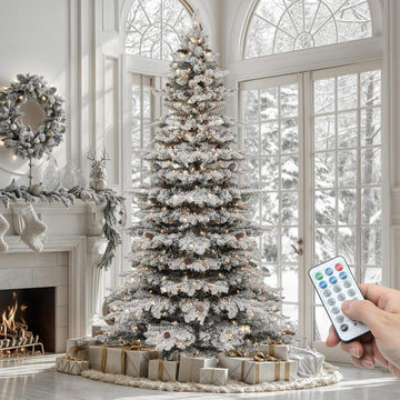 Prelit Mountain Pine Flocked Christmas Tree with Remote