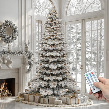 Prelit Mountain Pine Flocked Christmas Tree with Remote