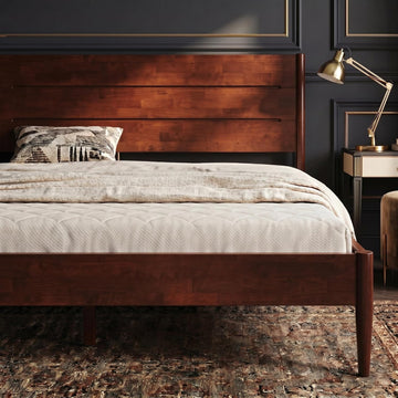 Apollo Solid Wood Platform Bed King, Headboard, Mahogany