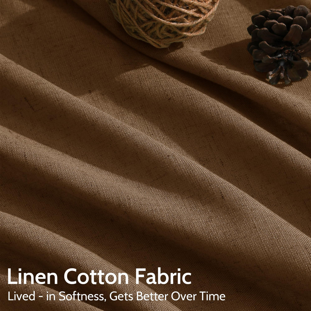 Tobacco Brown Linen Curtains 120 Inch Extra Long Back Tab Light Filtering Semi Sheer Drapes Modern Farmhouse Decor