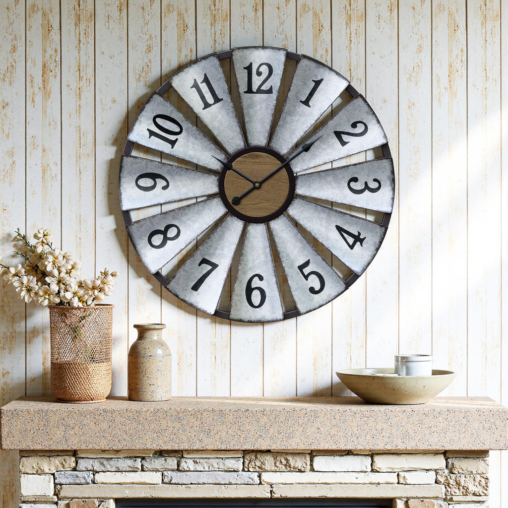 30'' Windmill Large Wall Clock, Distressed Metal Clock