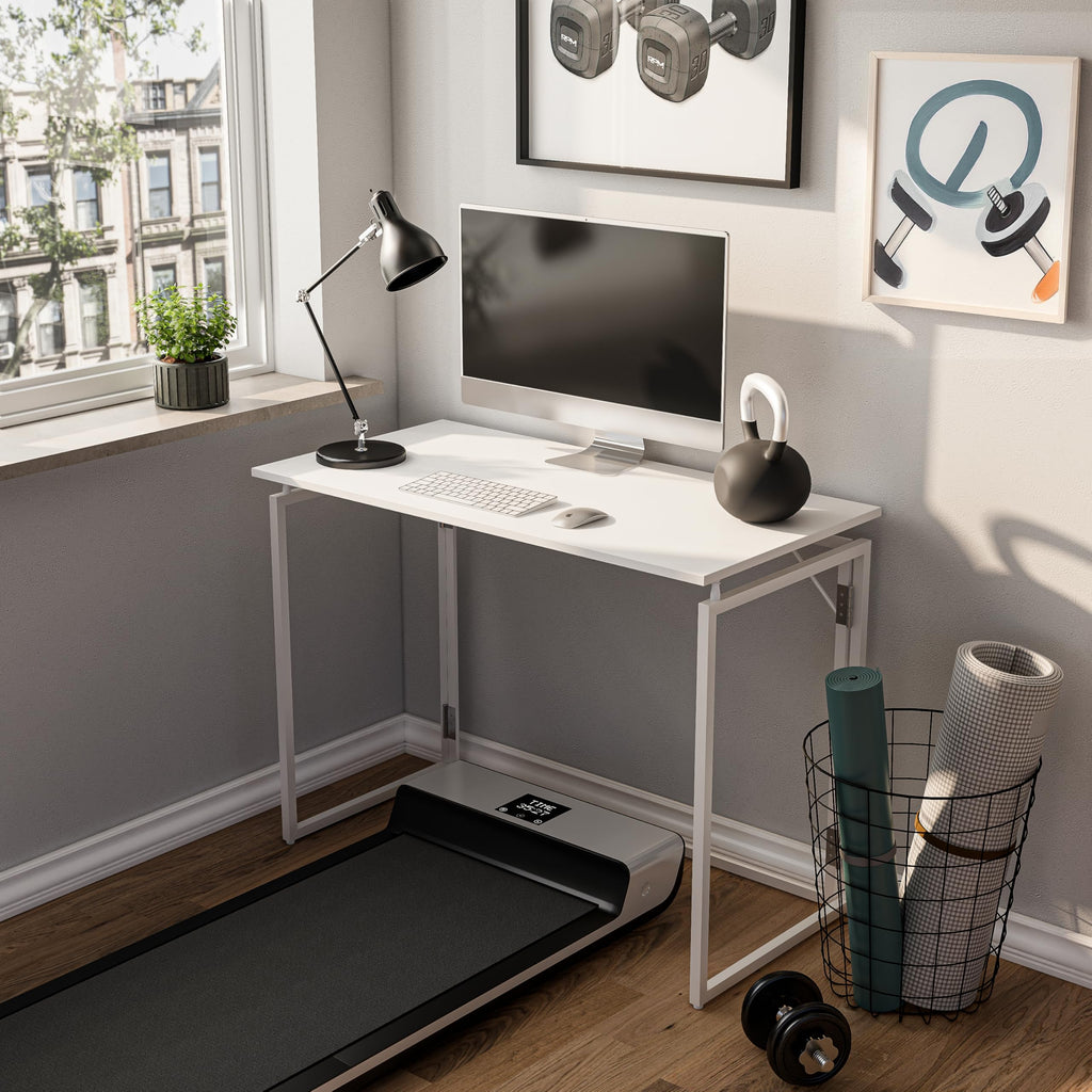 39.4" Folding Desk: No Assembly, Wood Top for Small Spaces