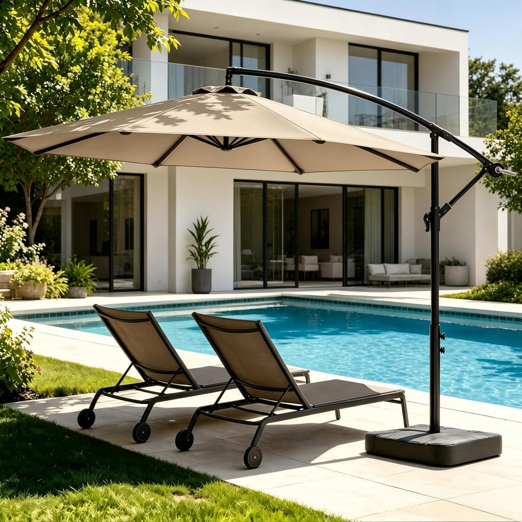 10FT Cantilever Offset Patio Umbrella with Base Included, Outdoor Patio Umbrella with 360° Rotation & Infinite Tilt