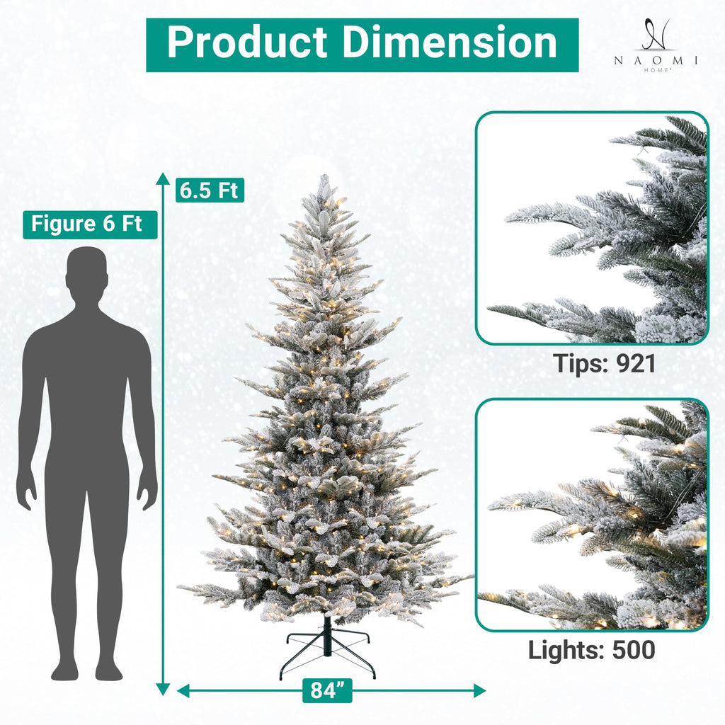 6.5ft Artificial Prelit Snow Flocked Rustic Christmas Tree