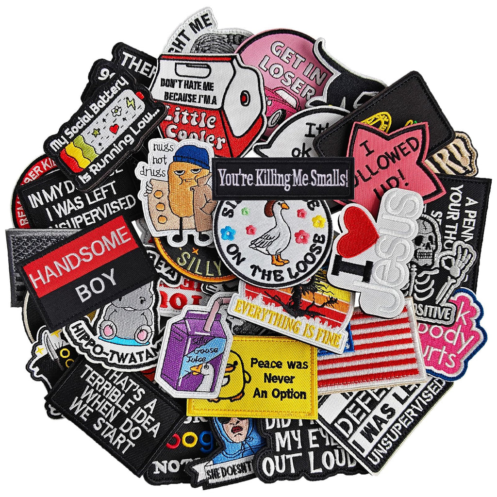 20 Pieces Random Funny Patches, Hook and Loop Humorous Funny Embroidered Meme Morale Patch, DIY Applique Accessories
