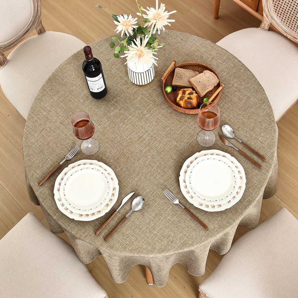 2 Pack Khaki Linen Round Tablecloths 60 Inch for 20"-48" Tables