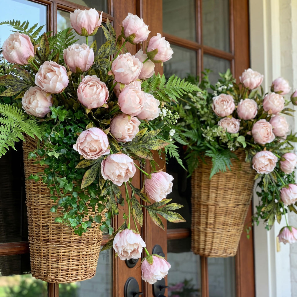 Faux Silk Peony Artificial Flowers Stem for Vase, 12 Pcs, Brownish