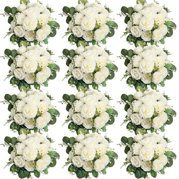 12 Bundles White Artificial Peonies Silk Flowers Bulk