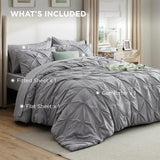 King Comforter Set - Bedding Sets King 7 Pieces, Pintuck Bed in a Bag Grey Bed Set with Comforter, Sheets