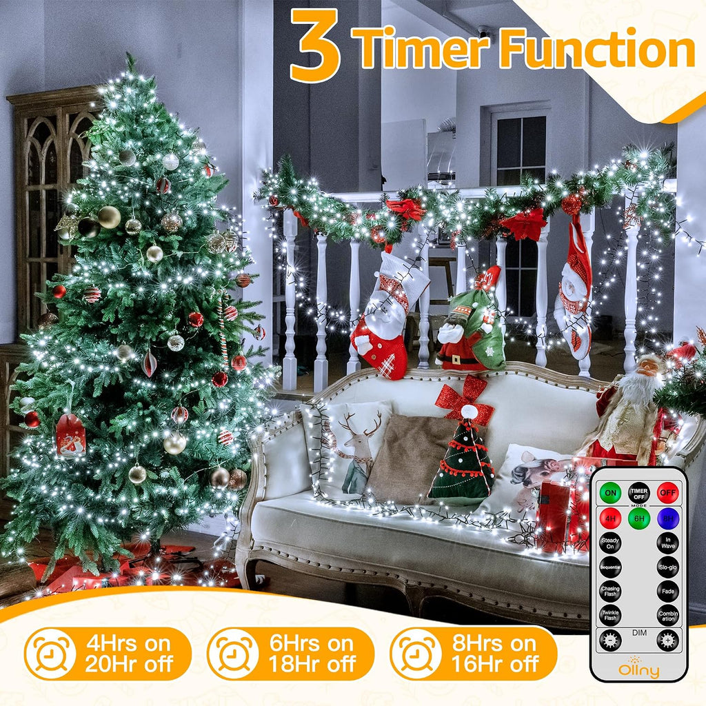 Cluster Lights Christmas 1000LED 49FT, Cool White Plug in Tree Light