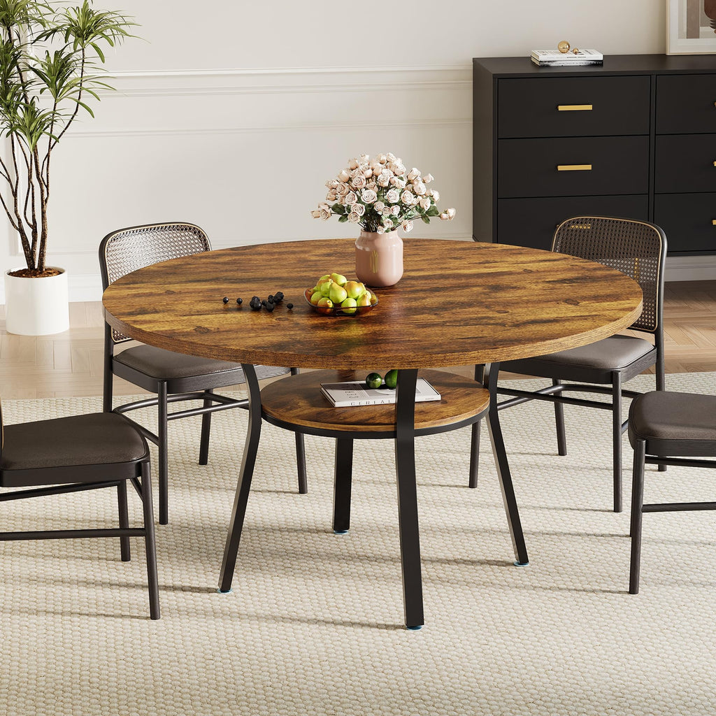 47'' Round Dining Table, Kitchen Table, Dinner Table, Rustic Brown