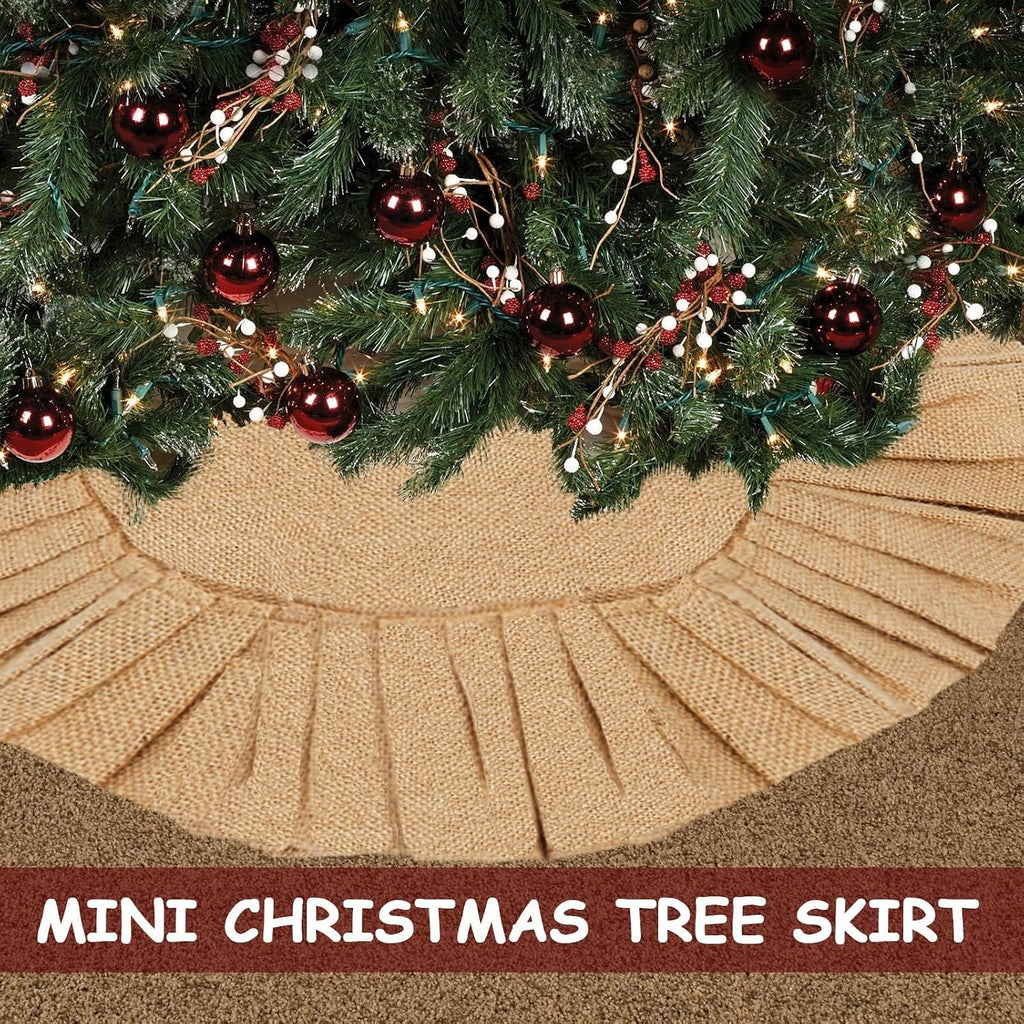 18 Inch Christmas Mini Tree Skirt Decorations Linen Burlap Small Tree Skirt Tree Mat for Xmas Pencil Trees Indoor
