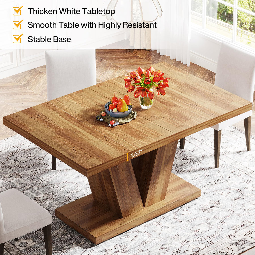 47-Inch Dining Table for 4, Walnut Brown Kitchen Dinner Table with Heavy Duty Pedestal, Farmhouse Wooden Eating Table