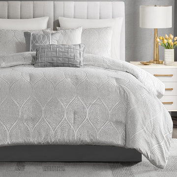 Velvet Jacquard Grey King Comforter Set, 7pc