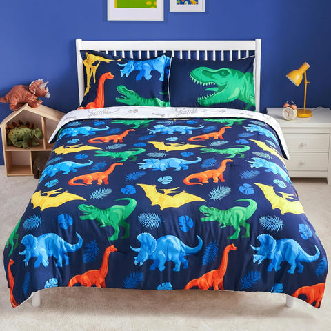 Joiedomi Kid Twin Comforter Set 5 Piece Dinosaur Bedding Set for Boys Girls Super Soft Microfiber Bed in a Bag with
