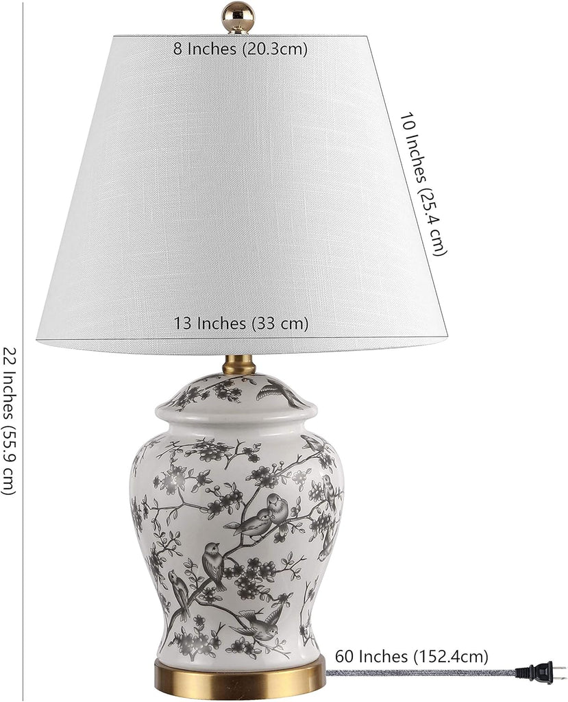 22" Gray/White Ceramic Table Lamp, French Country Chinoiserie Ginger Jar LED Bedside Lamp Bedroom
