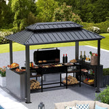 6’x10’ Hardtop Grill Gazebo, BBQ Gazebo for Outdoor Grill with Double Galvanized Steel Roof