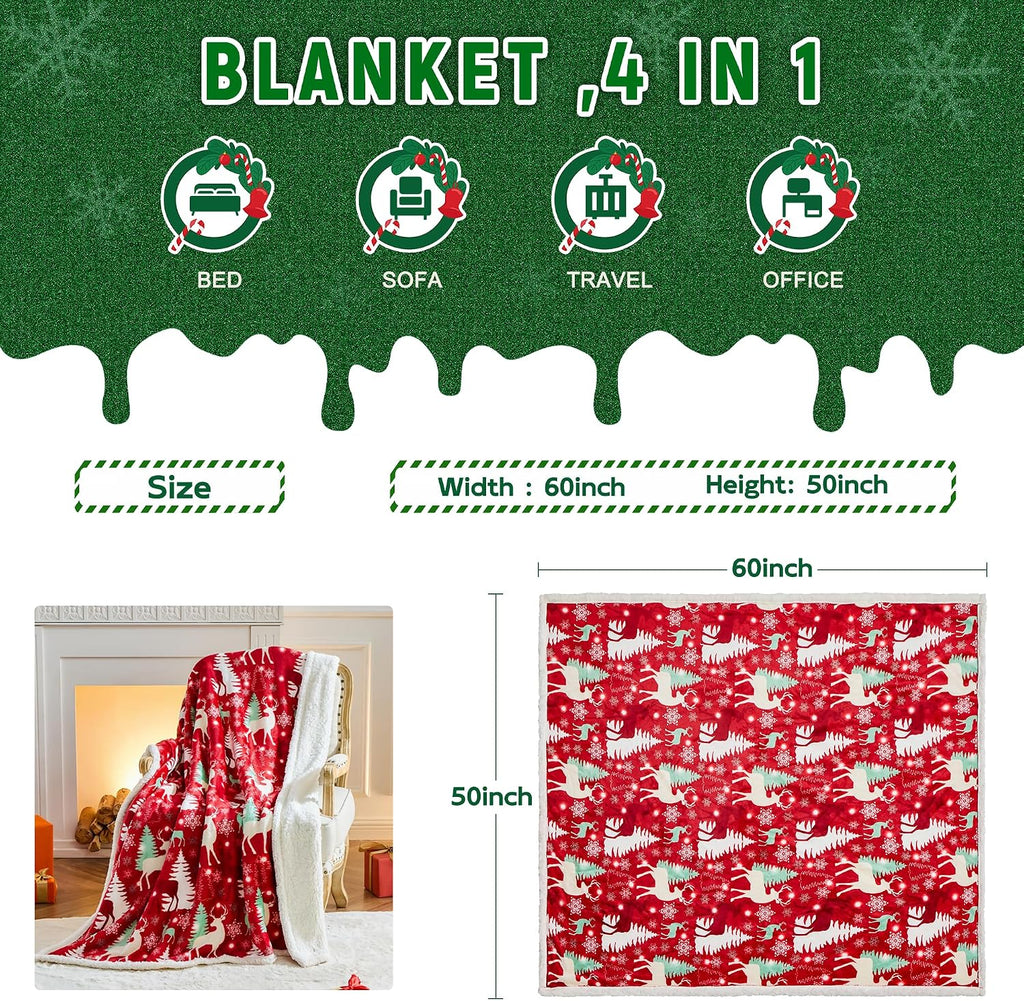Christmas Throw Blanket, Christmas Decorations Gifts for Women, Sherpa Flannel Fleece Winter Holiday Blanket, Fluffy