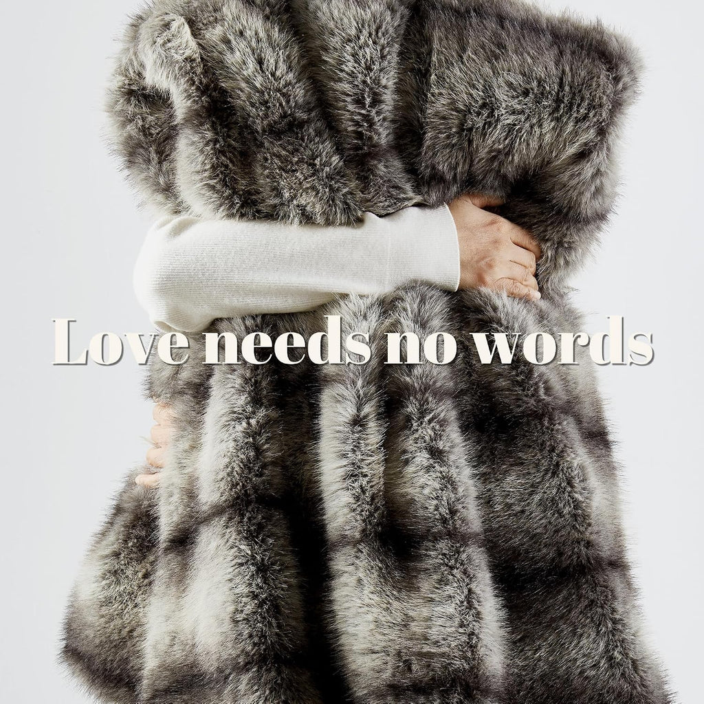 Premium Luxury Fuzzy Animal Skin Faux Fur Throw Blanket 50" x 60", High-end Reversible Cozy Thick Wolf Fluffy Fox