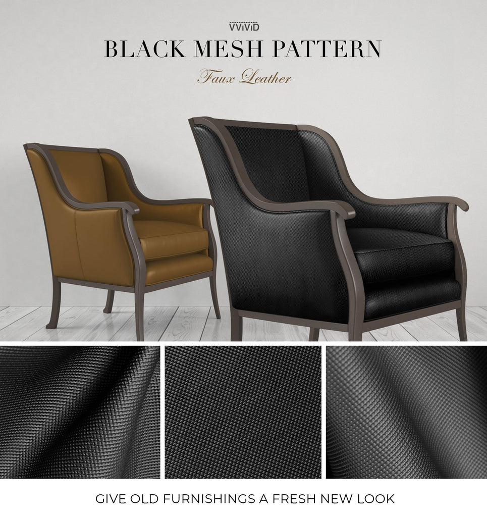 Bycast65 Black Mesh Pattern Faux Leather Fabric Roll (50ft x 54")