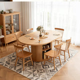 Extendable Round Dining Table for 2-4-6, 63 Inch Dining Room Kitchen Table with 2-Tier Storage Shelf, Modern