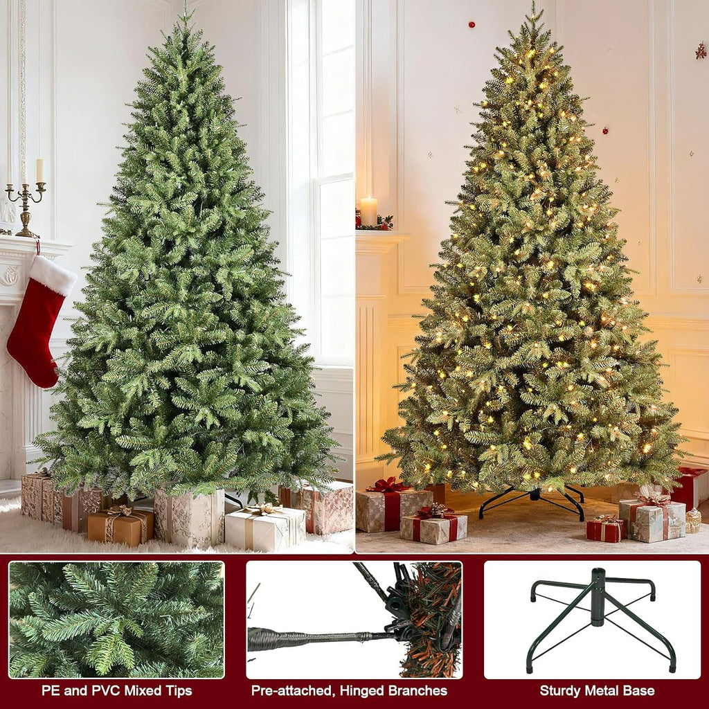 7.5FT Prelit Artificial Christmas Tree, 2652PE/PVC Tips, 550Lights | Warm White Incandescent Lights, Full Realistic