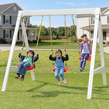 VWS-001 Aspen Vinyl Wood Swing Set: 3 Swings, Heavy Duty and Rust Resistant, 3 Year Warranty - Top Safety with